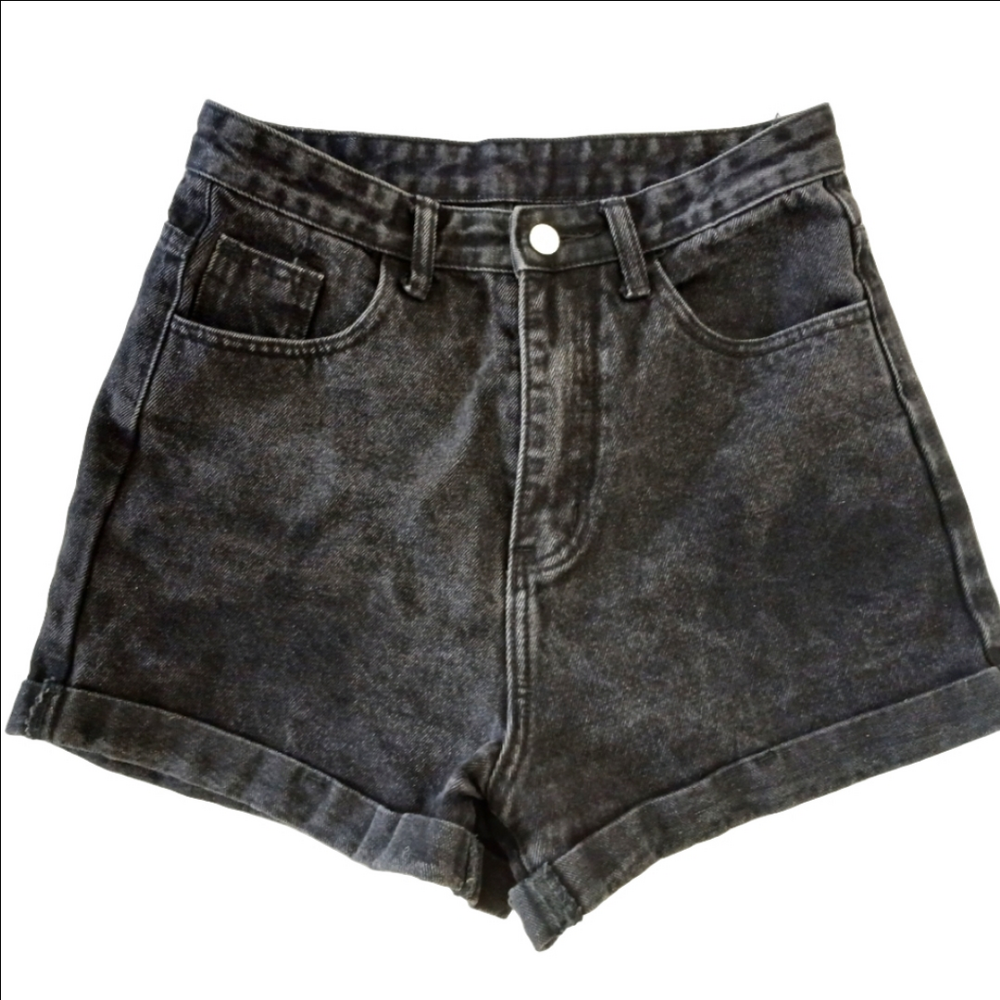 Black Denim Shorts cuffed hem Highrise Sz M  Like NEW